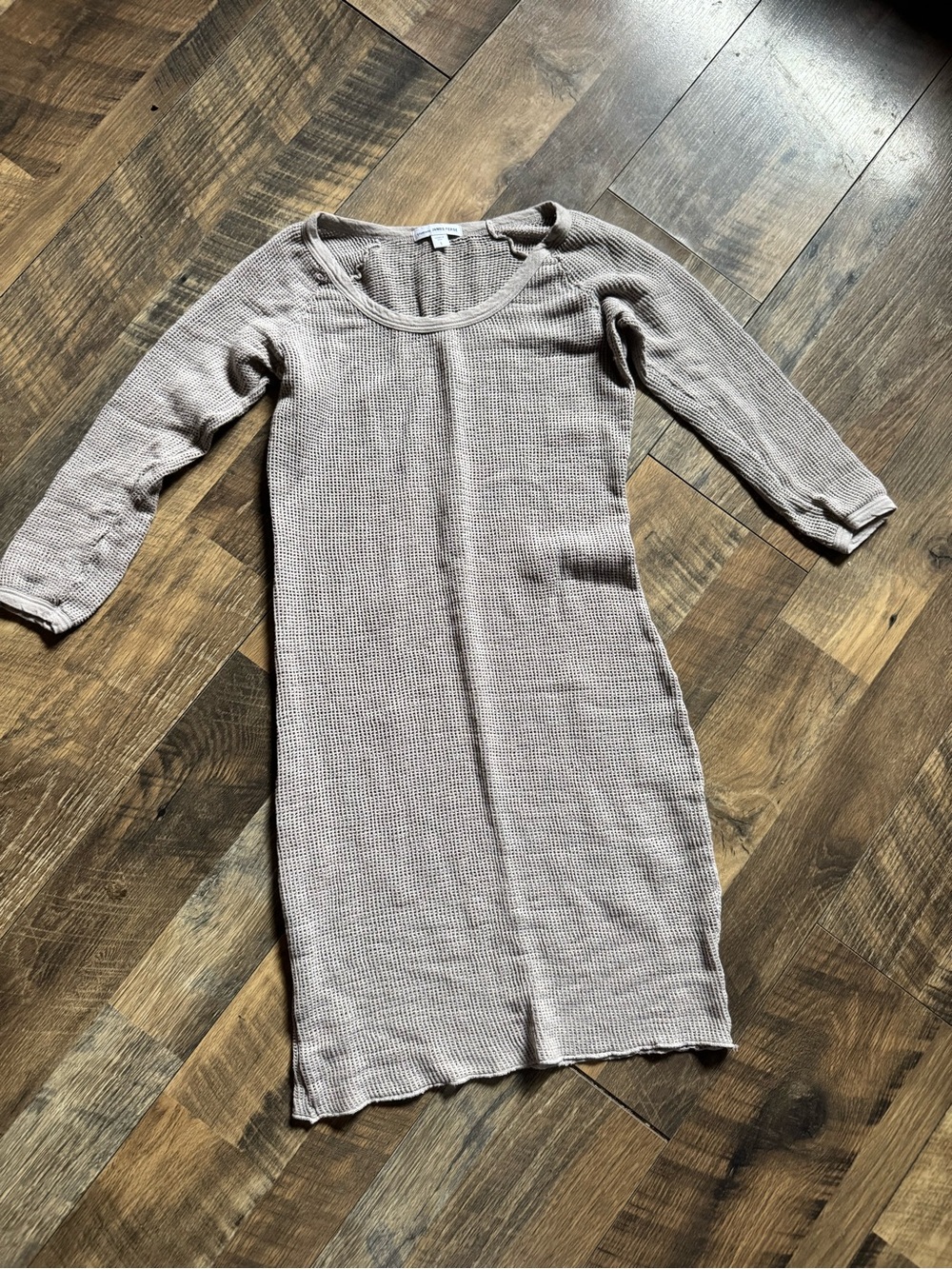 James Perse Cotton Blend Skinny Scoop Mesh Knit Dress - Casual Scoop Neck